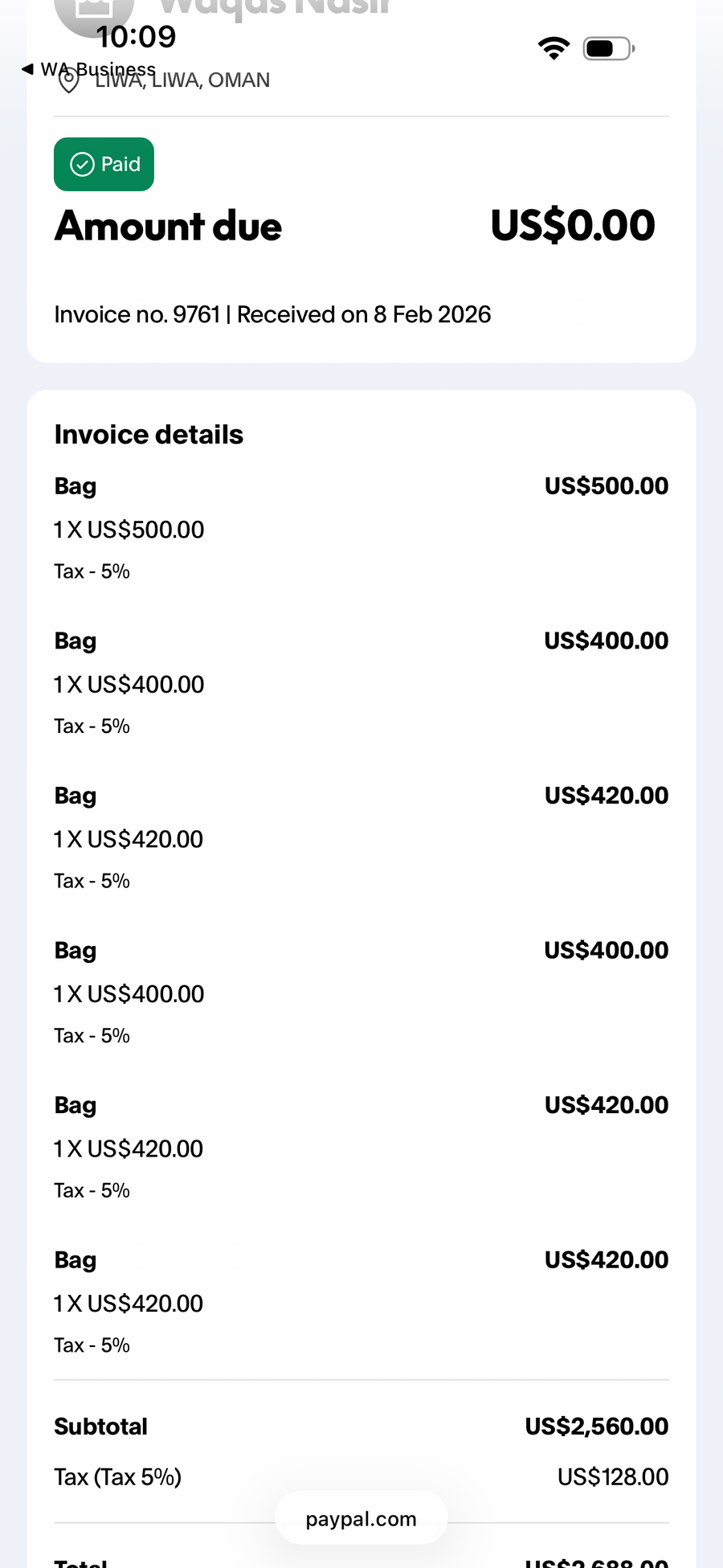 Payment proof screenshot