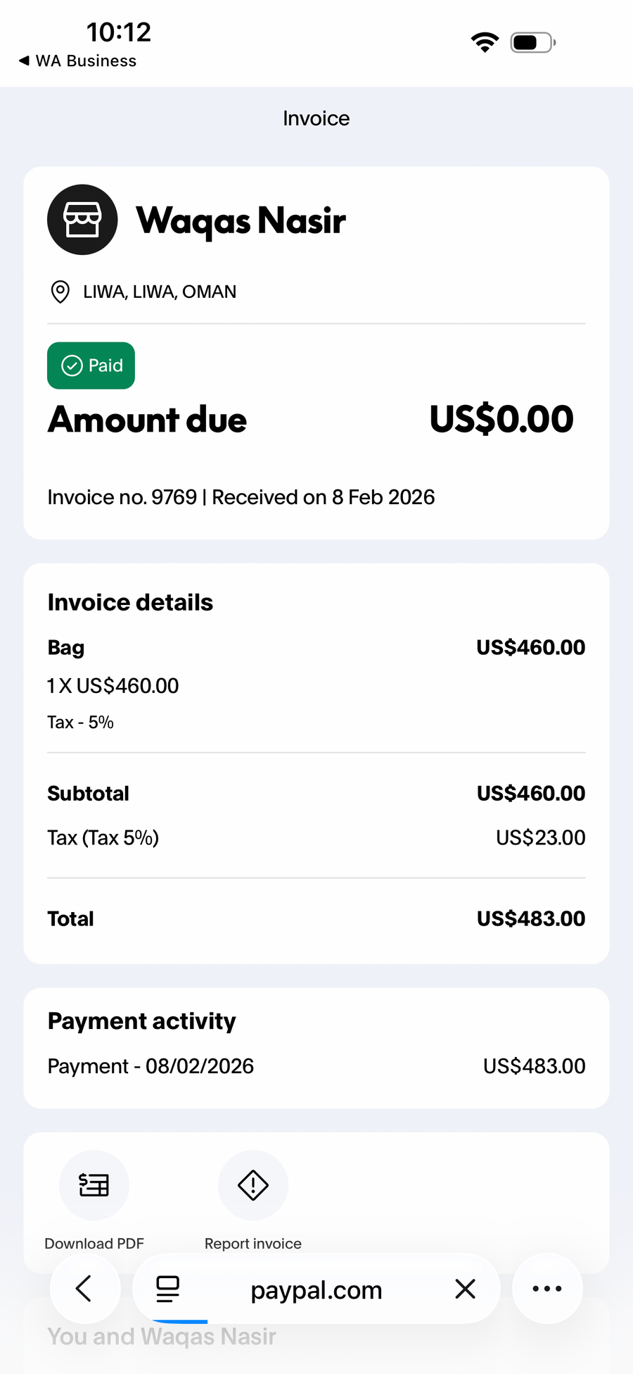 Payment proof screenshot