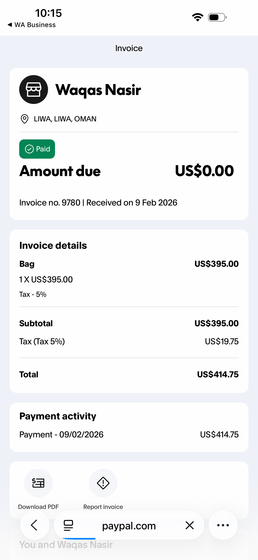 Payment proof screenshot