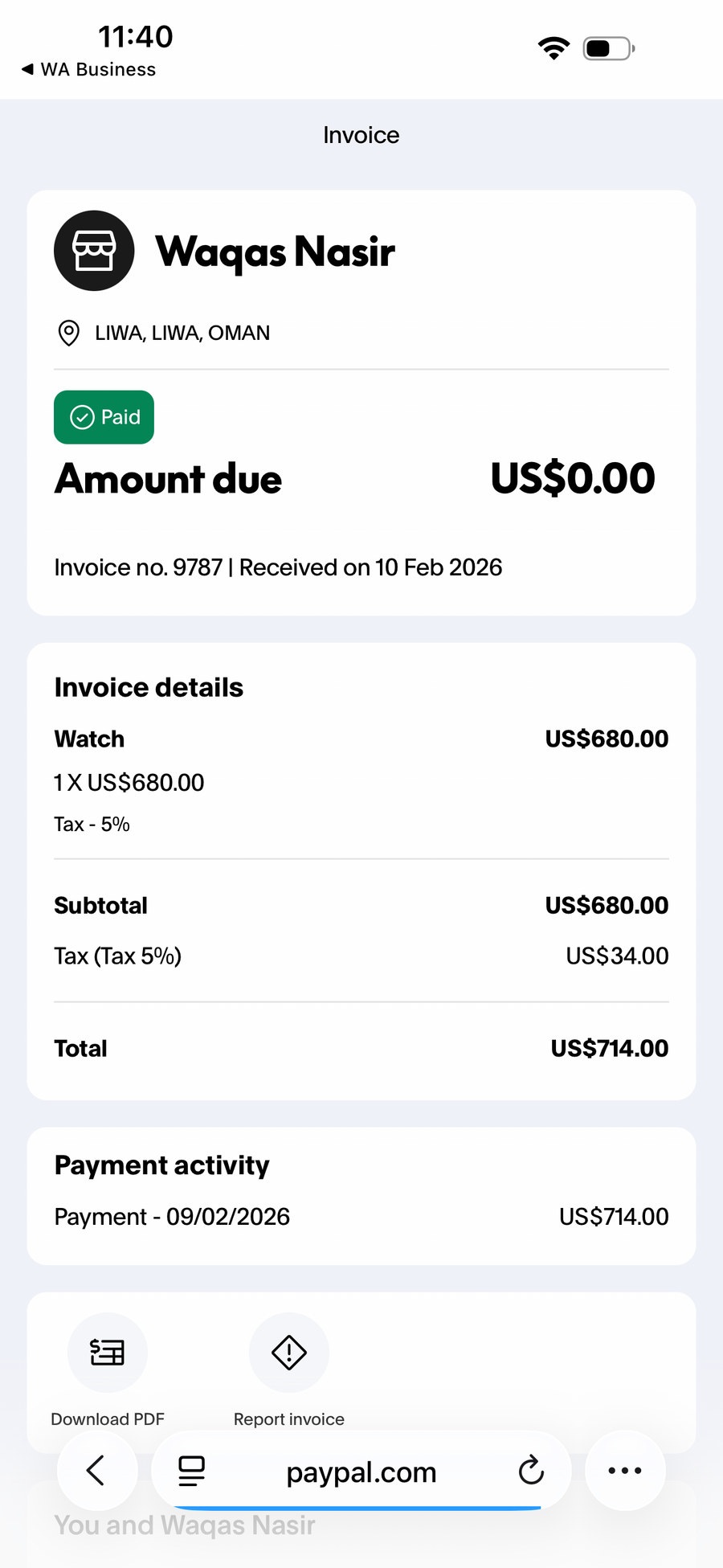Payment proof screenshot