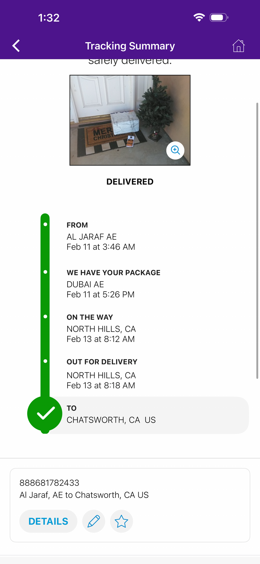 Delivery proof screenshot