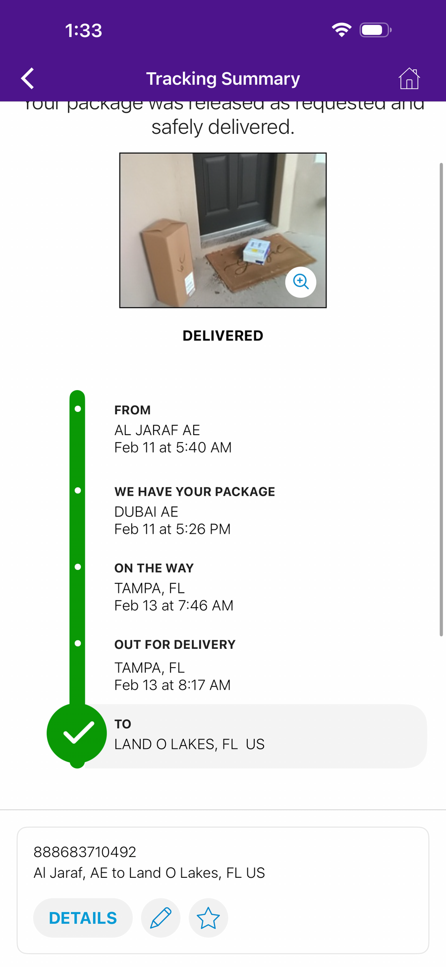 Delivery proof screenshot