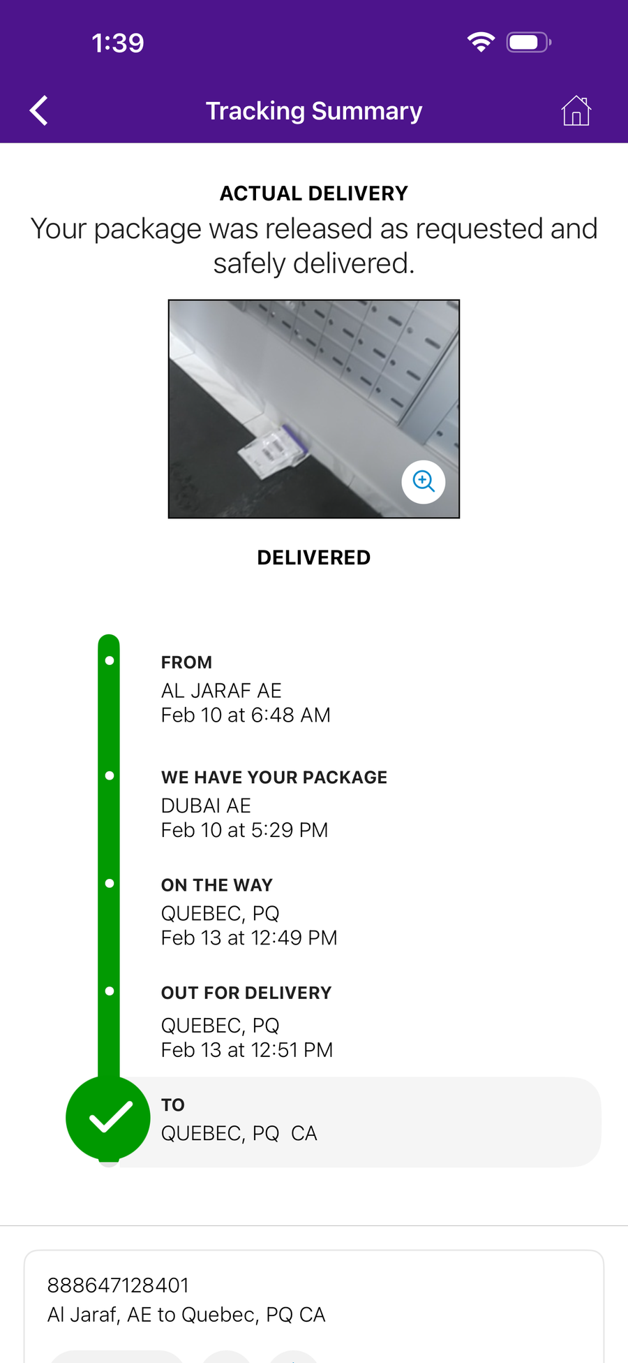 Delivery proof screenshot