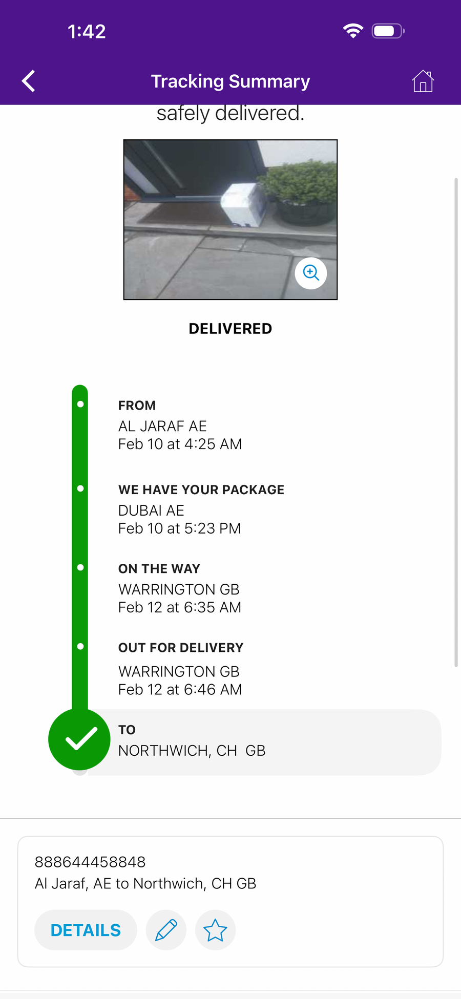 Delivery proof screenshot