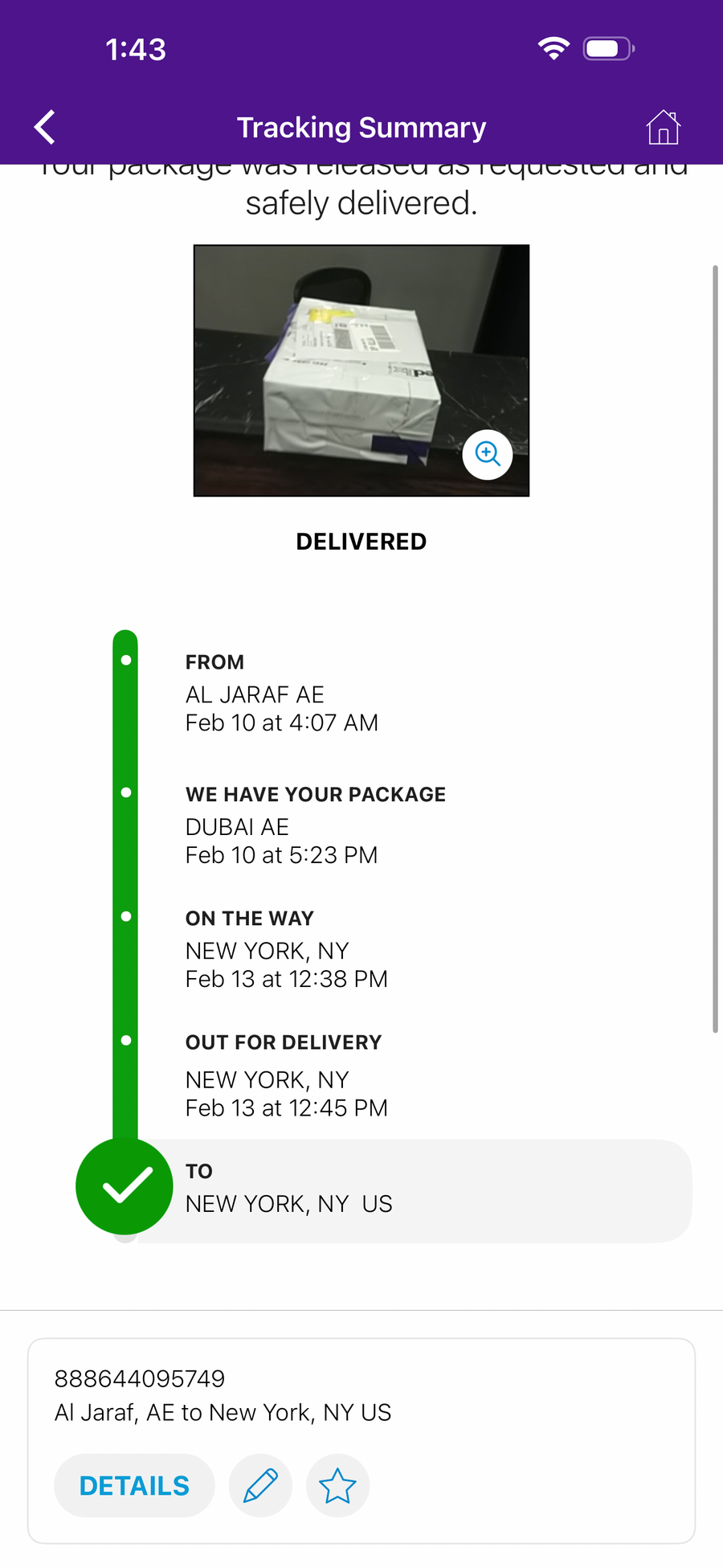 Delivery proof screenshot