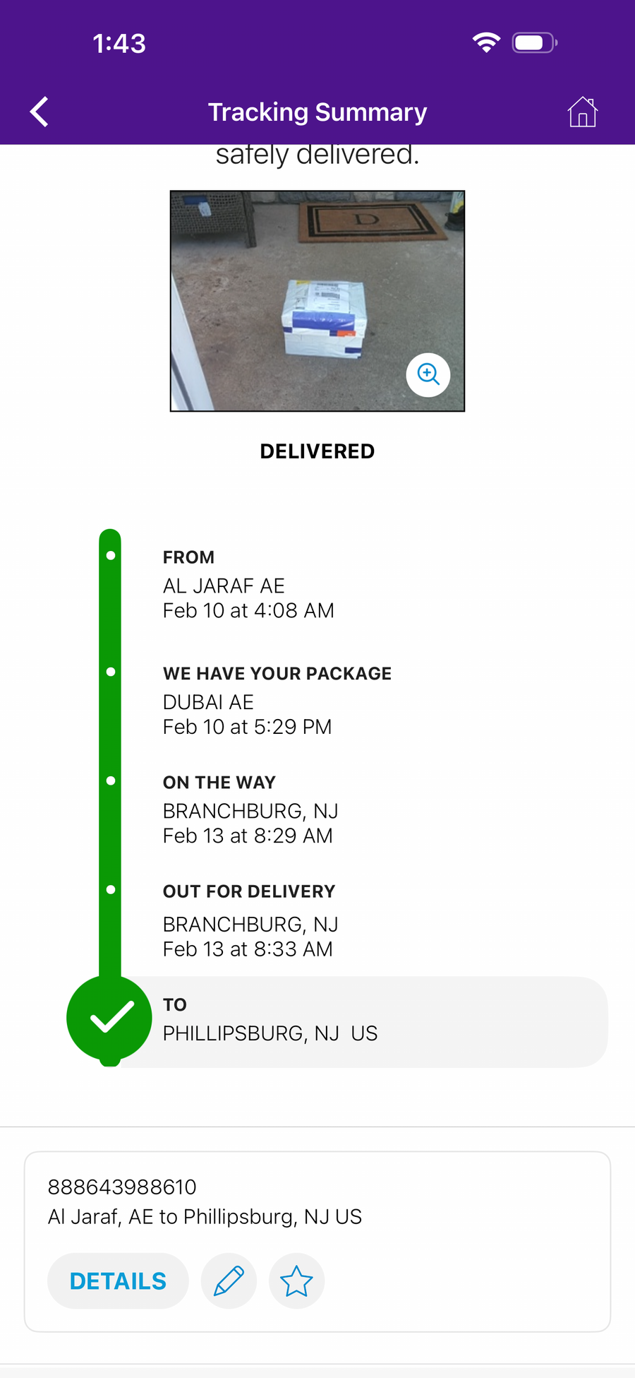 Delivery proof screenshot
