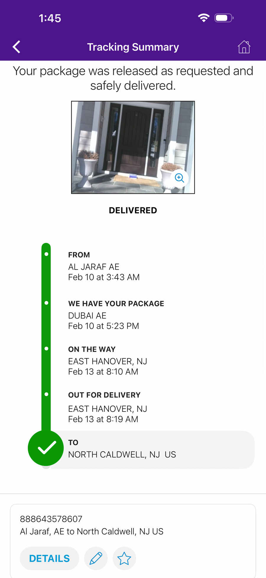 Delivery proof screenshot