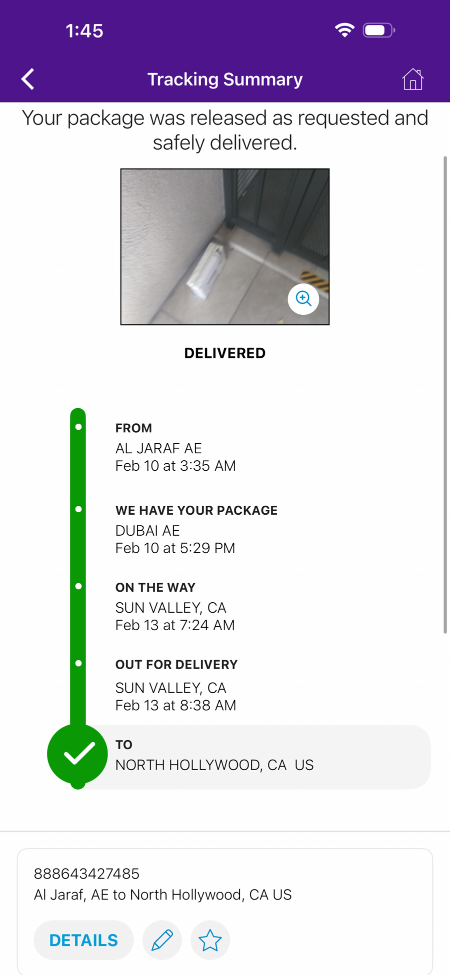 Delivery proof screenshot