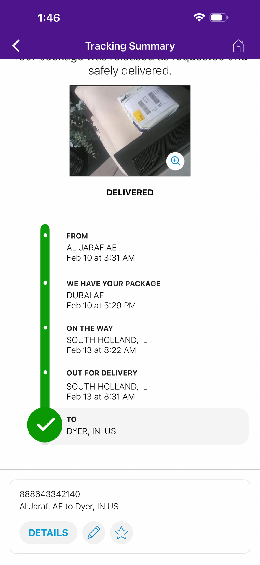 Delivery proof screenshot