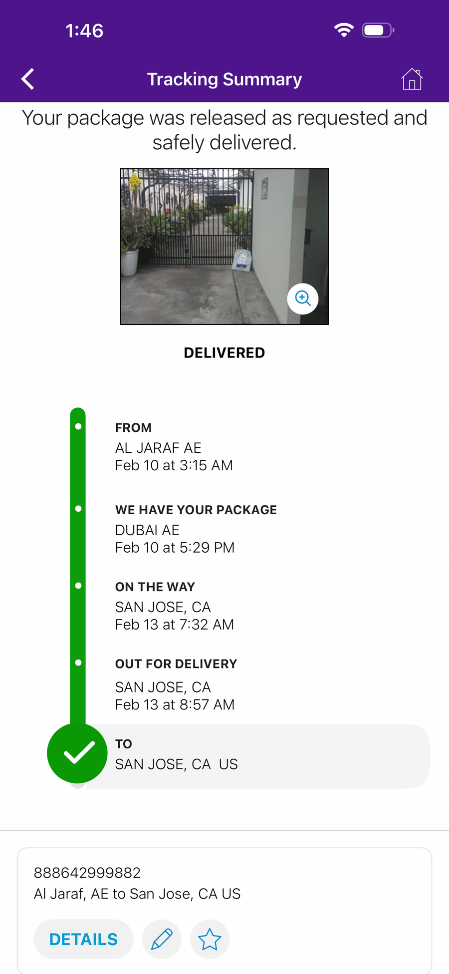 Delivery proof screenshot