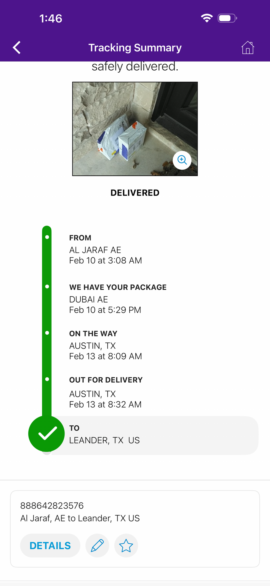 Delivery proof screenshot