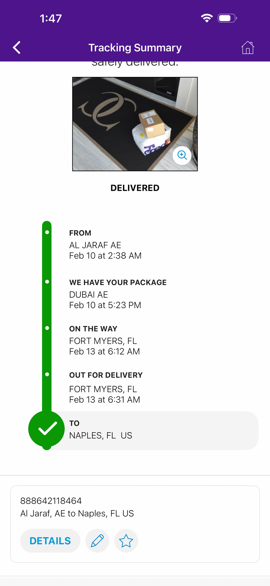 Delivery proof screenshot