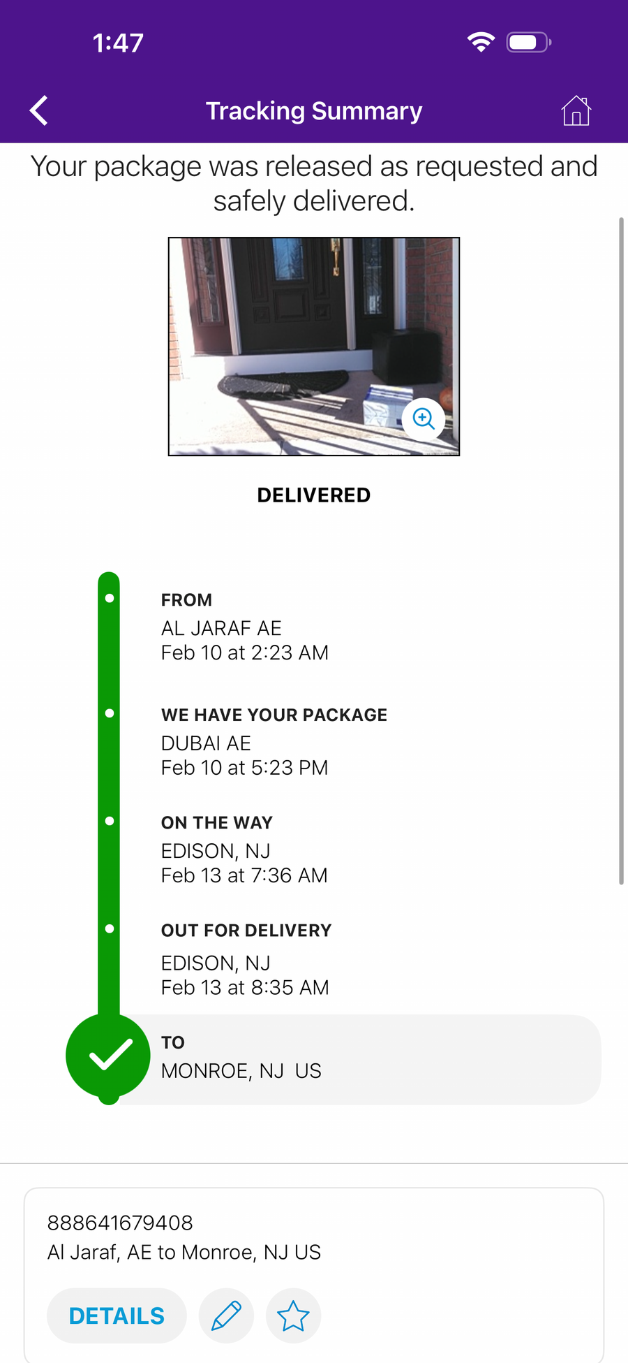 Delivery proof screenshot