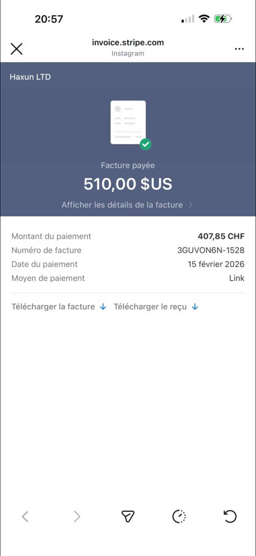 Payment proof screenshot