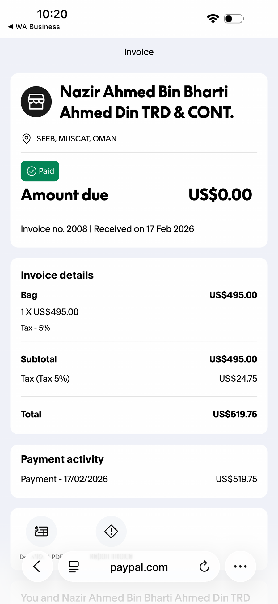 Payment proof screenshot