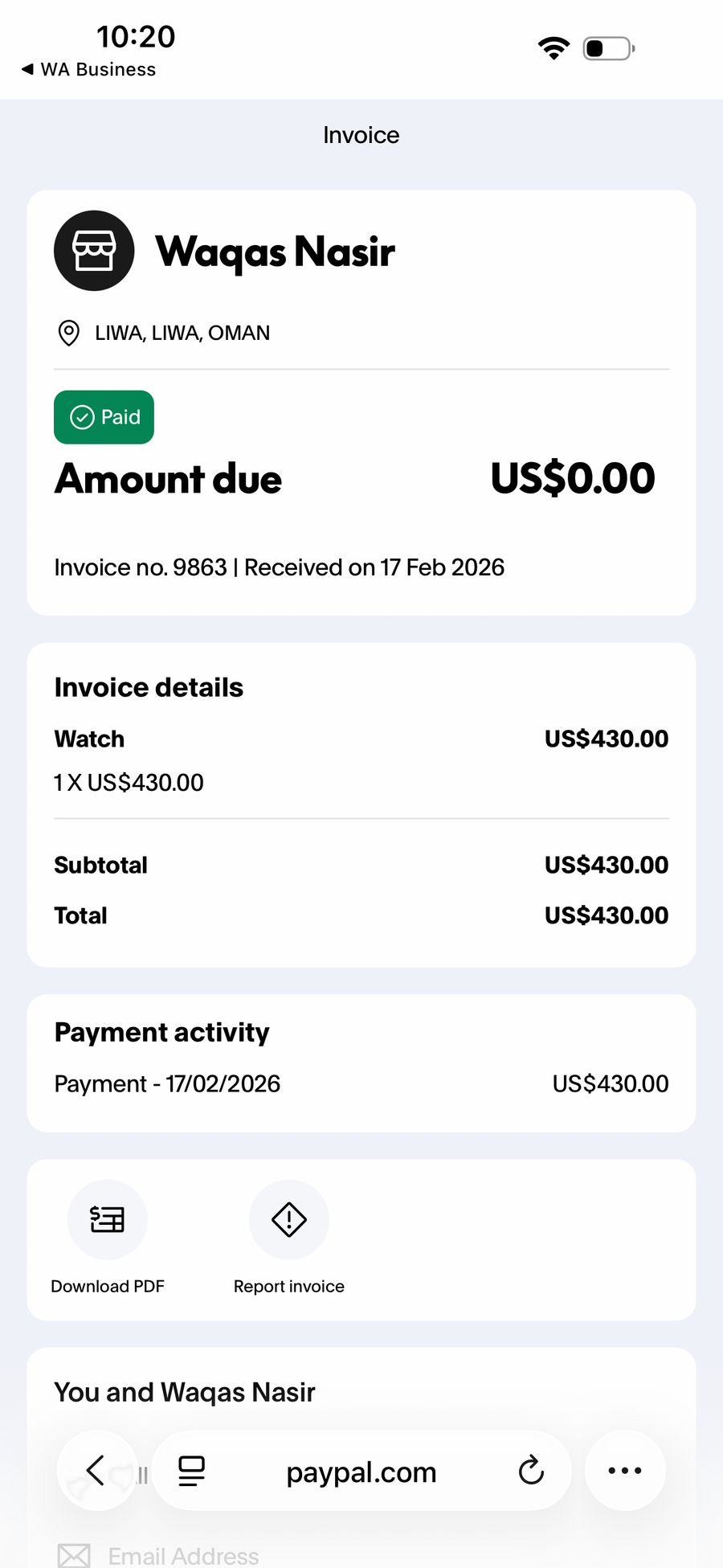 Payment proof screenshot