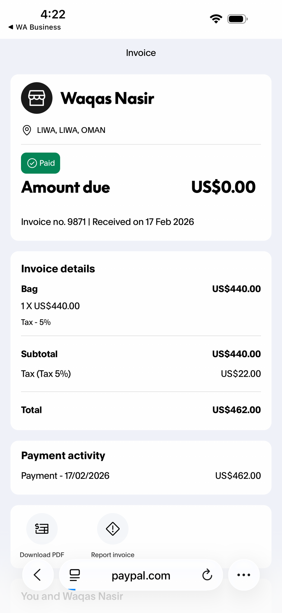 Payment proof screenshot