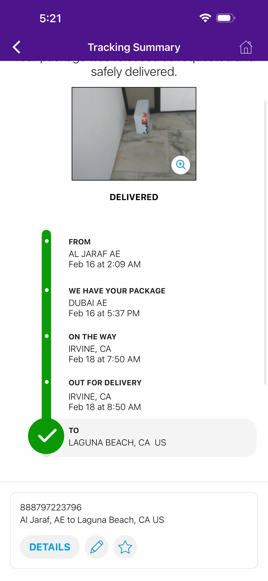 Delivery proof screenshot