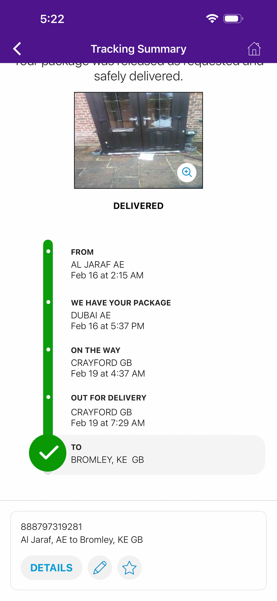 Delivery proof screenshot