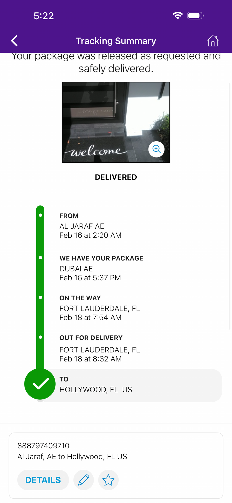 Delivery proof screenshot
