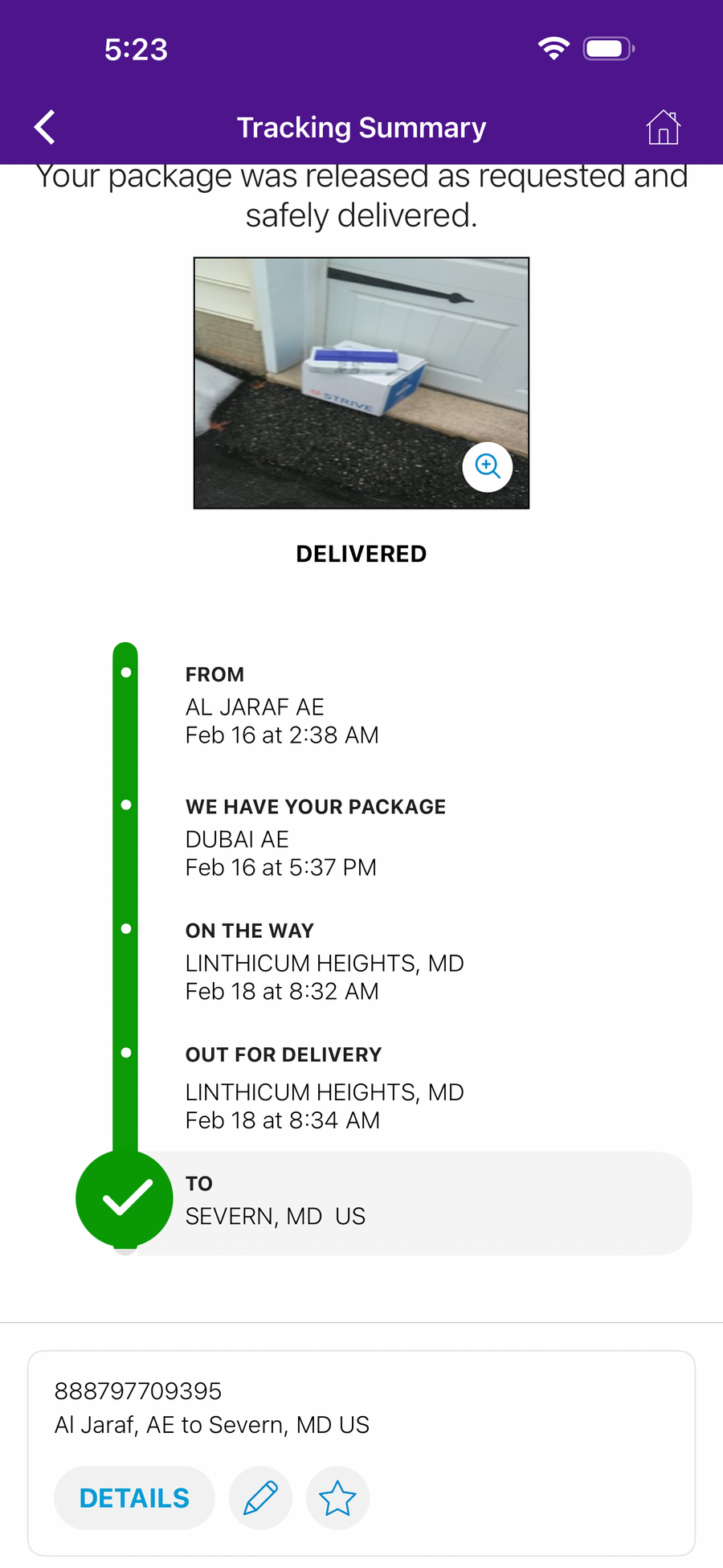 Delivery proof screenshot