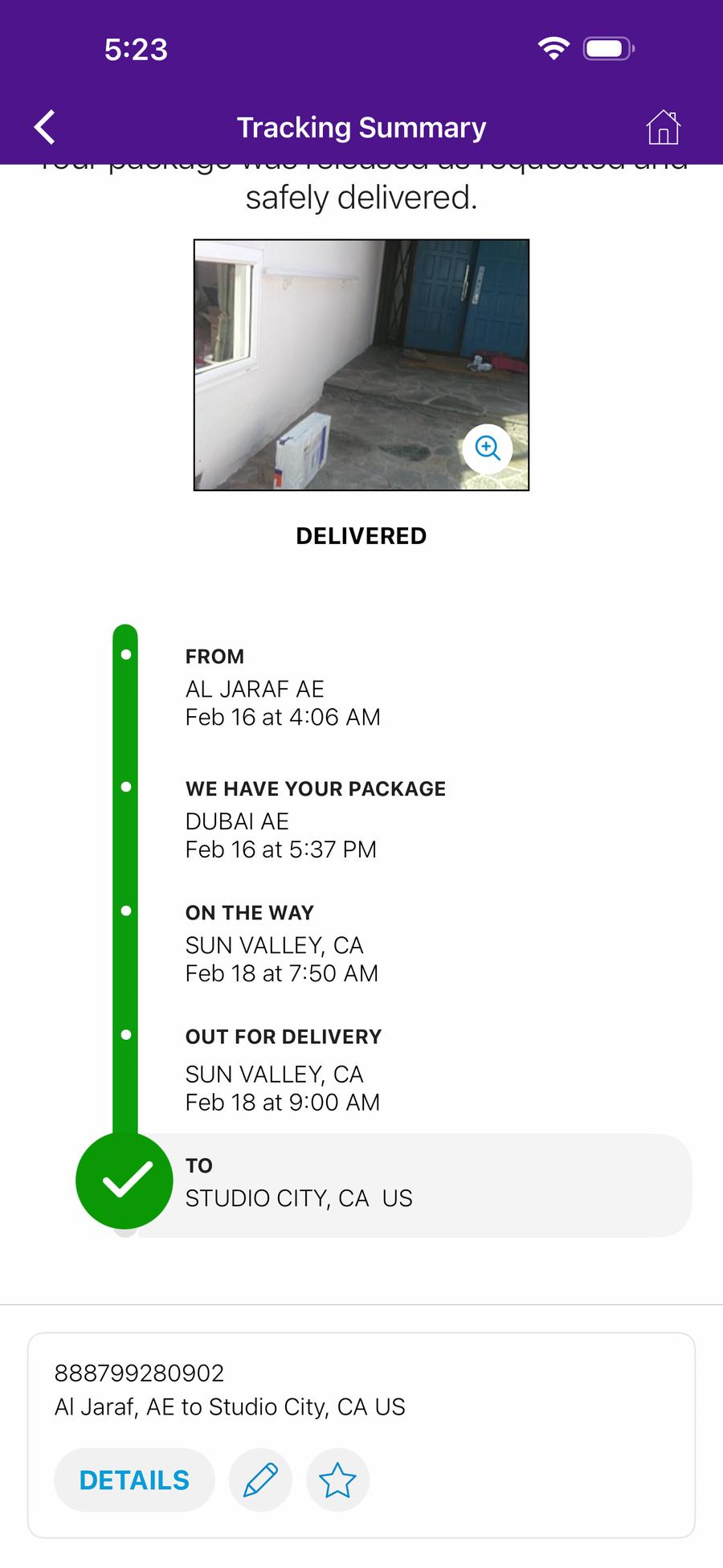 Delivery proof screenshot