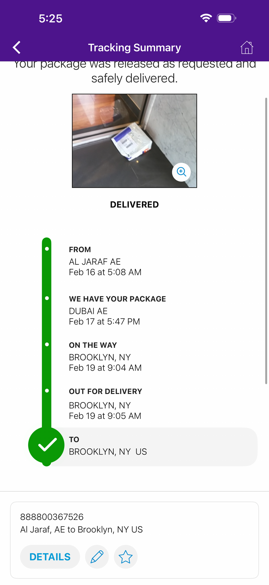 Delivery proof screenshot