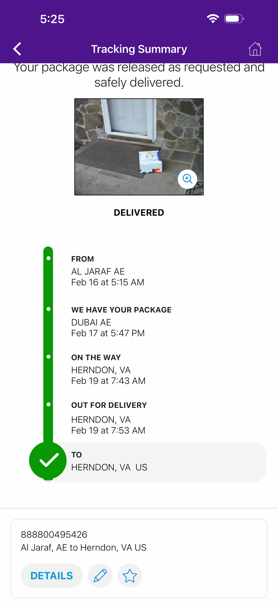 Delivery proof screenshot