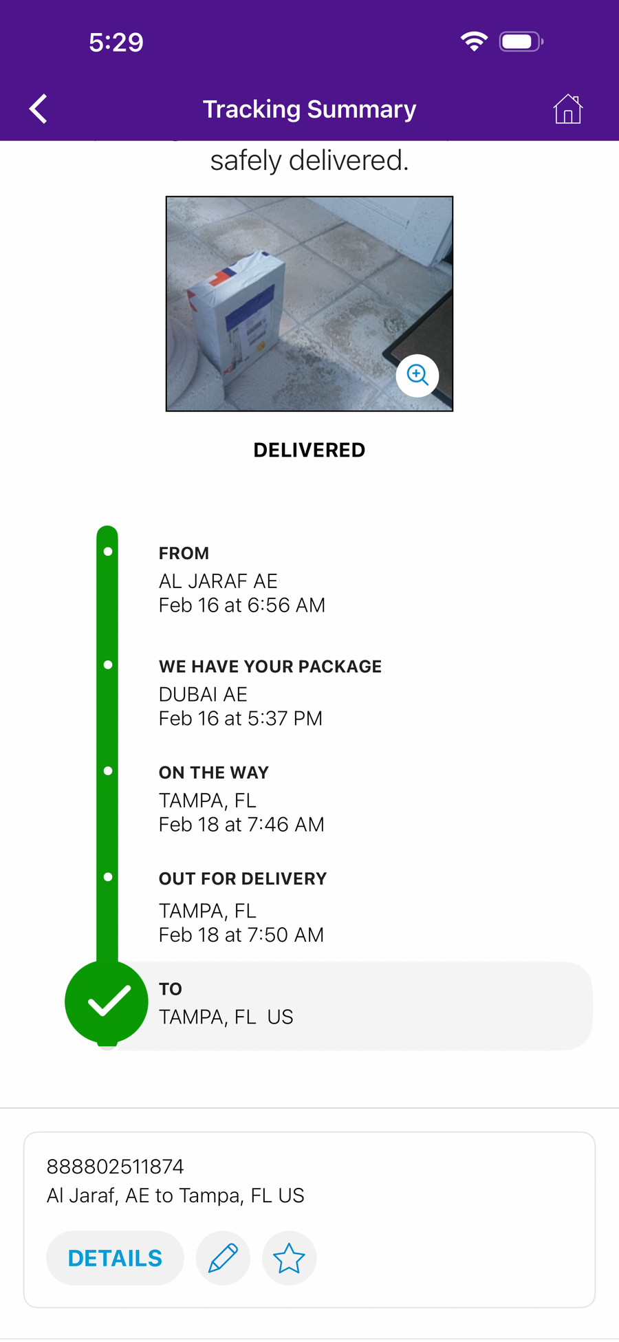 Delivery proof screenshot