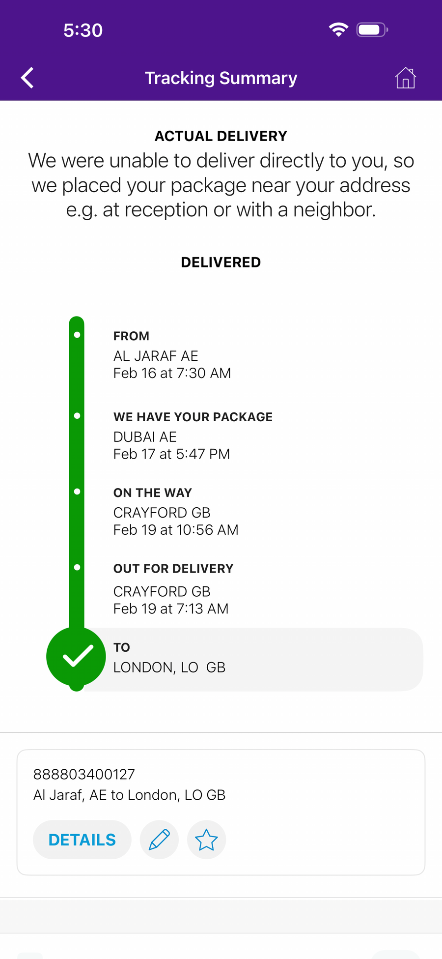 Delivery proof screenshot