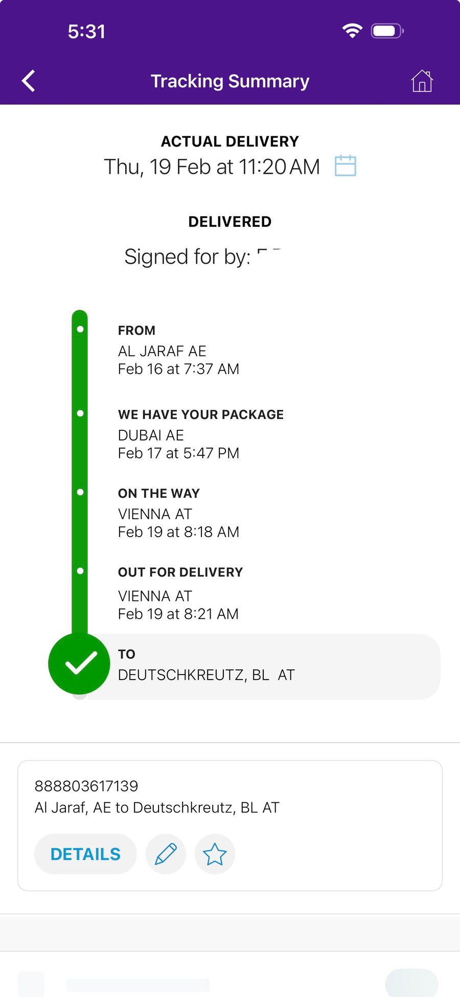 Delivery proof screenshot
