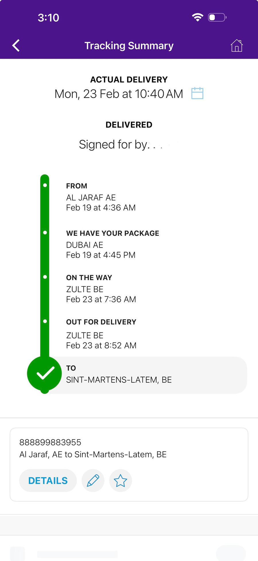Delivery proof screenshot