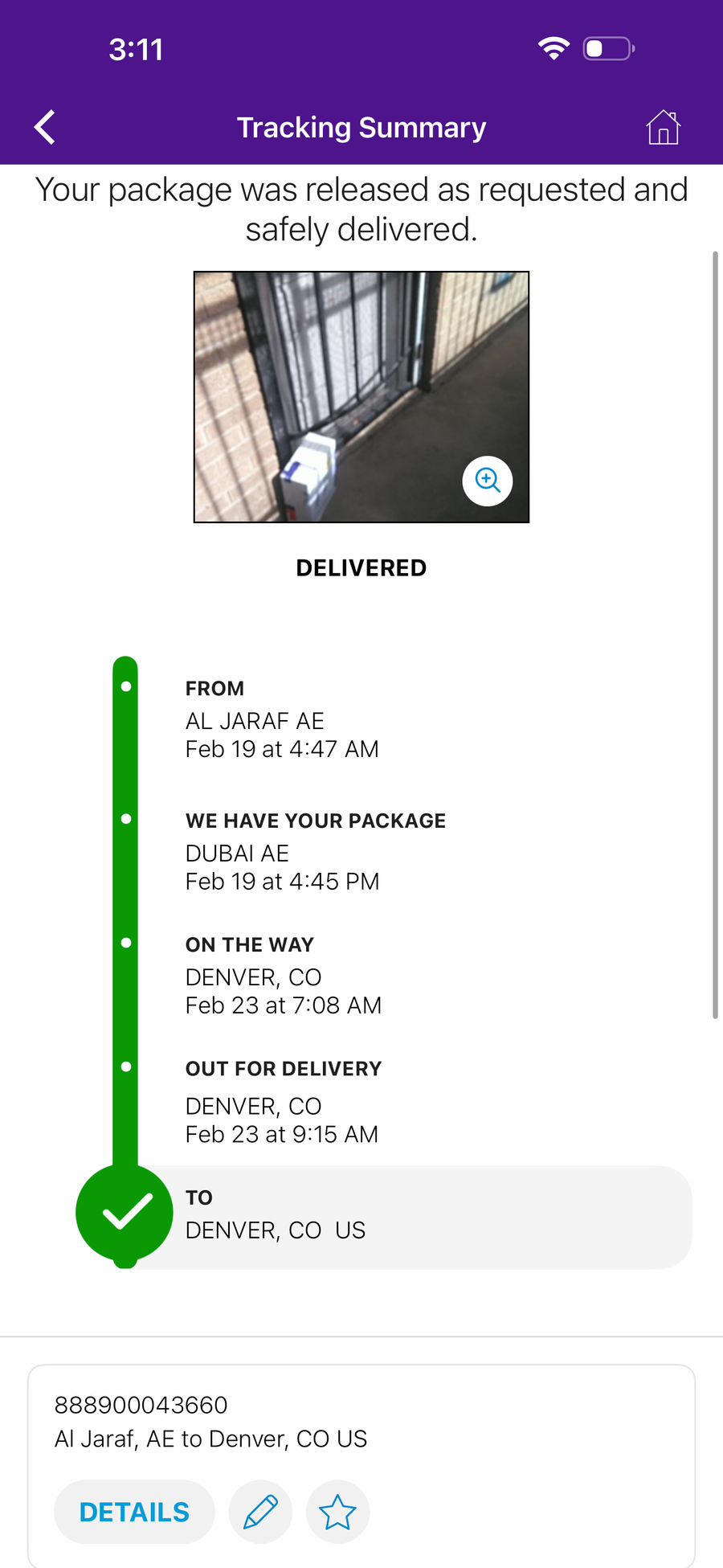 Delivery proof screenshot