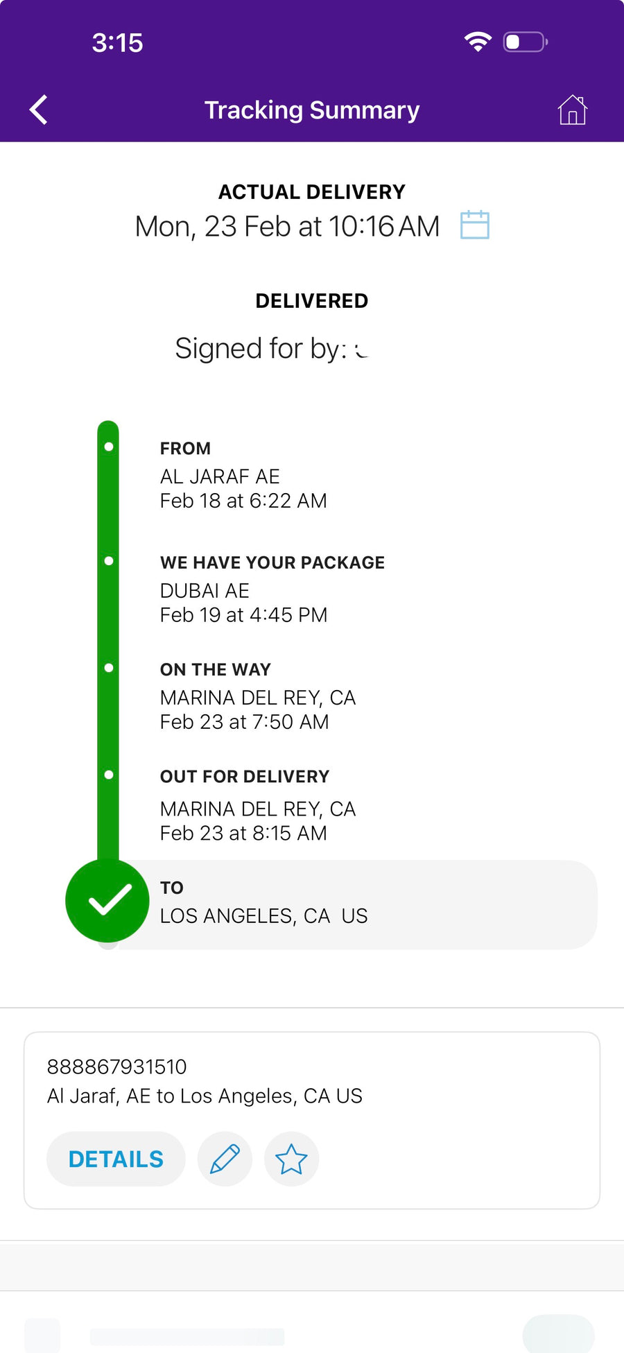 Delivery proof screenshot