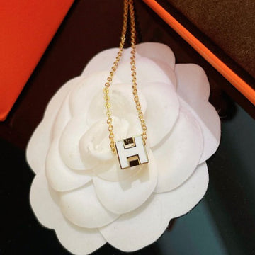 H White Square Gold Necklace