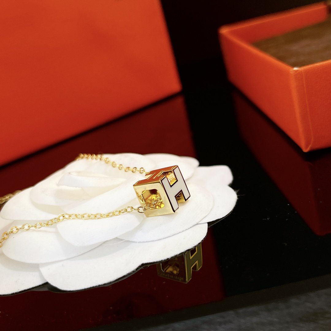 H White Square Gold Necklace