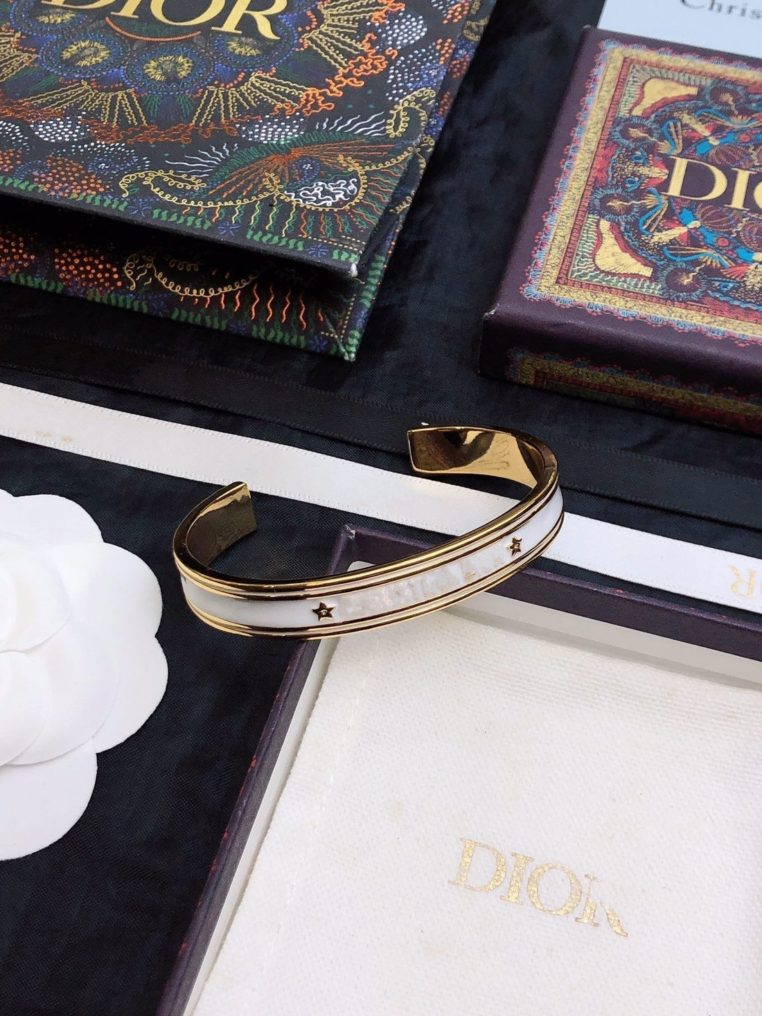 Code Bangle Gold White Metal And Lacquer Bracelet