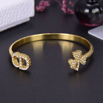 CD Clover Cuff Bracelet Gold Diamond