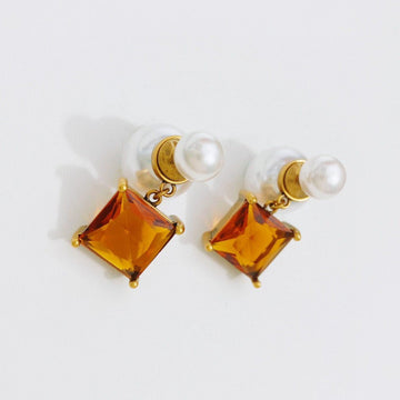 CD Pearl Earrings Gold Diamond