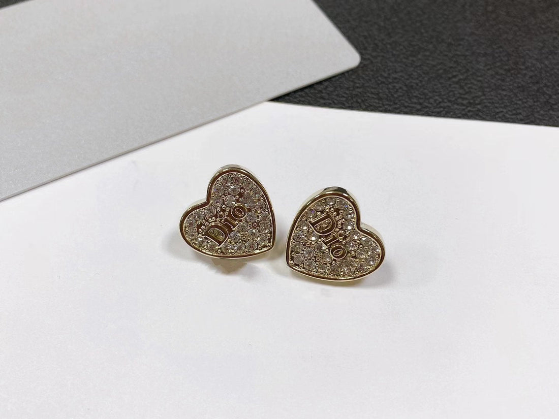 CD Heart Earrings Gold Full Diamond