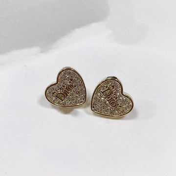 CD Heart Earrings Gold Full Diamond