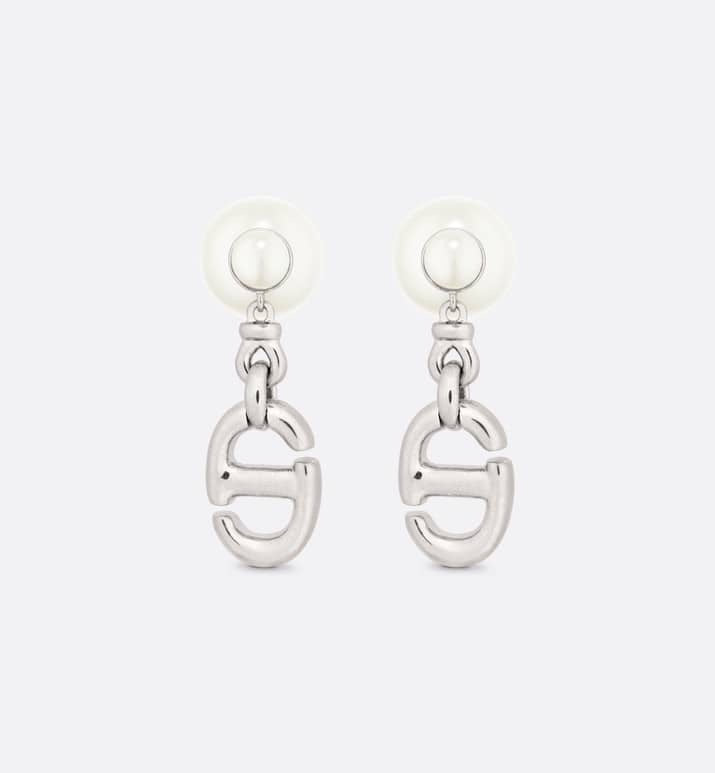 CD Drop Pearl Tribales Earrings Silver