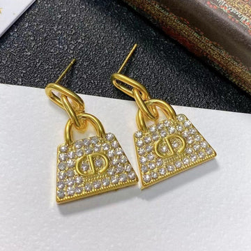 CD Bag Gold Diamond Earrings