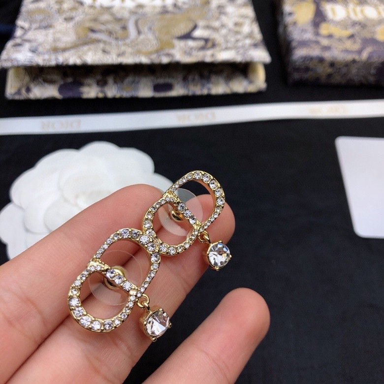 CD Earrings Gold Full Diamond