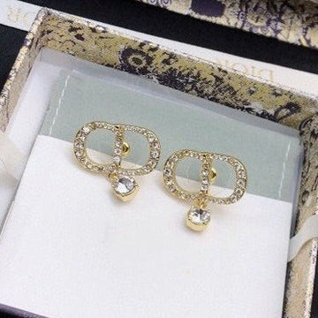 CD Earrings Gold Full Diamond