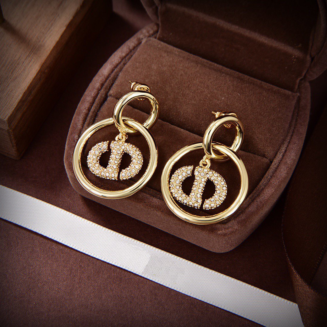 CD Drop Gold Diamond Earrings