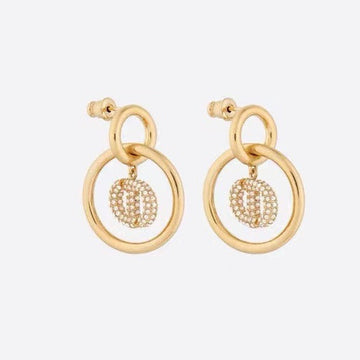 CD Drop Gold Diamond Earrings