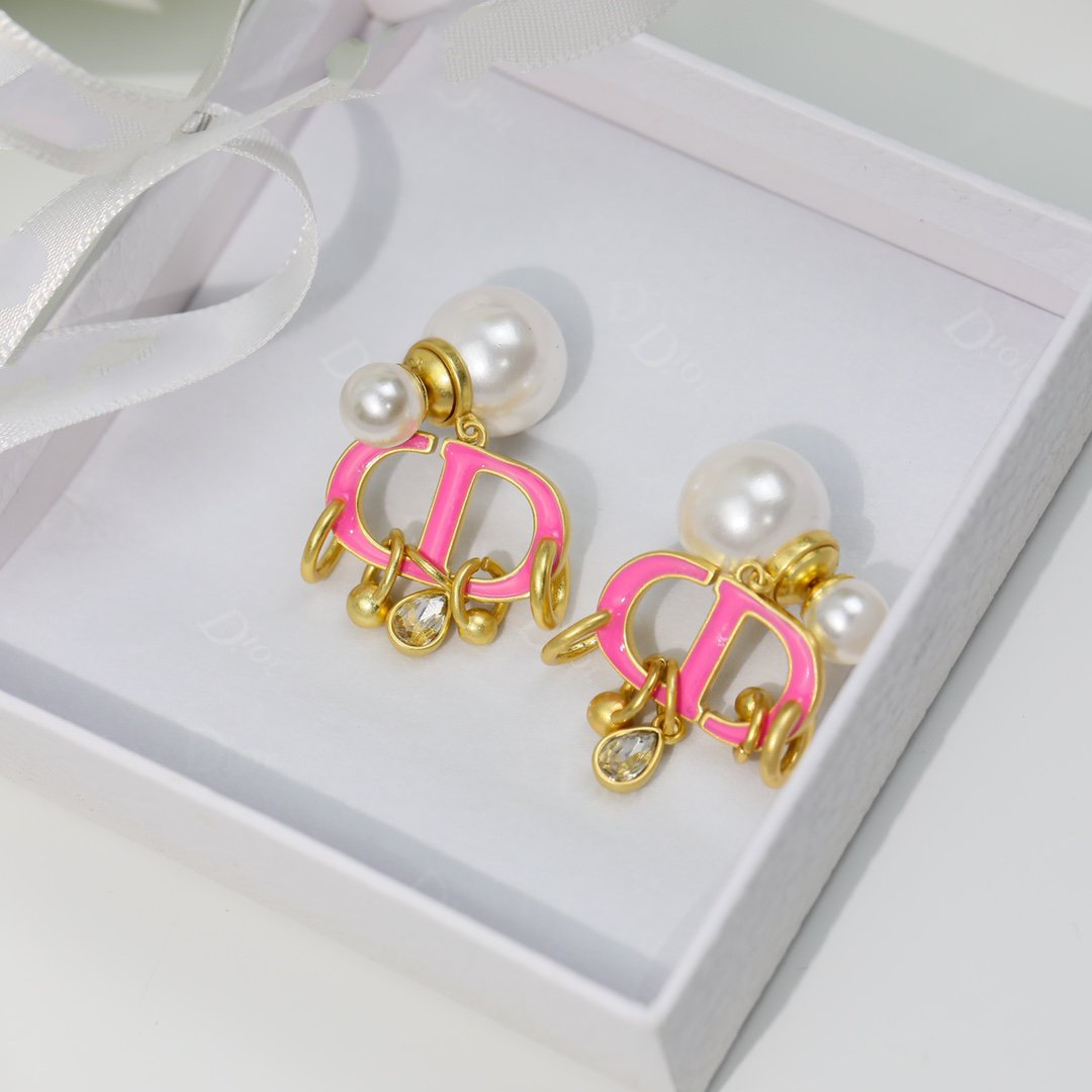 CD Pink Pearl Gold 1 Diamond Earrings