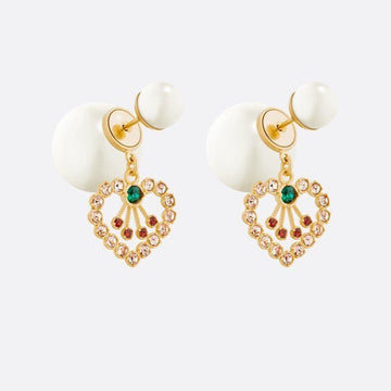 D-Pearl Heart Gold Diamond Earrings