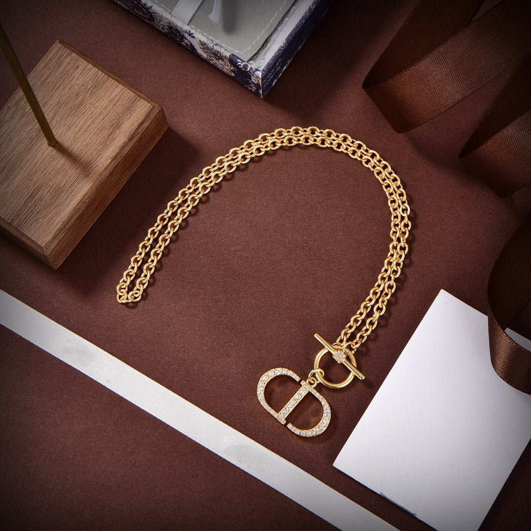 CD Navy Gold Diamond Necklace